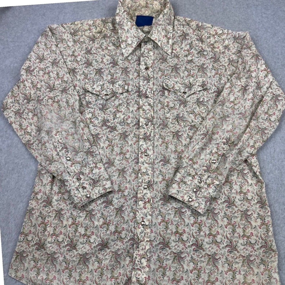 Vtg Panhandle Slim Mens Pearl Snap Western Shirt Paisley Scroll Print XL